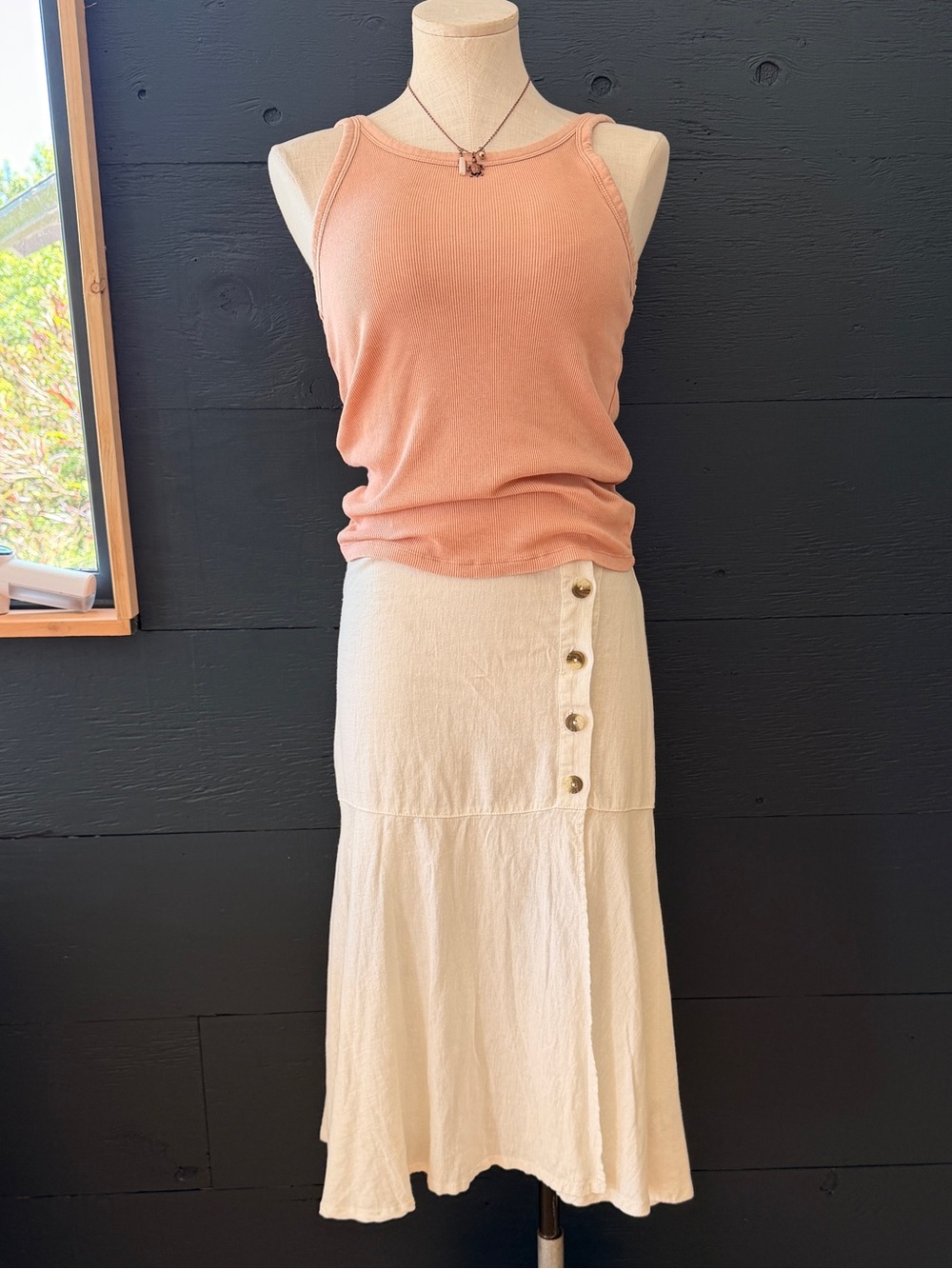 Free People POPPY Soft light Ecru Linen-Blend V-Waist Midi flowy Skirt Size 0